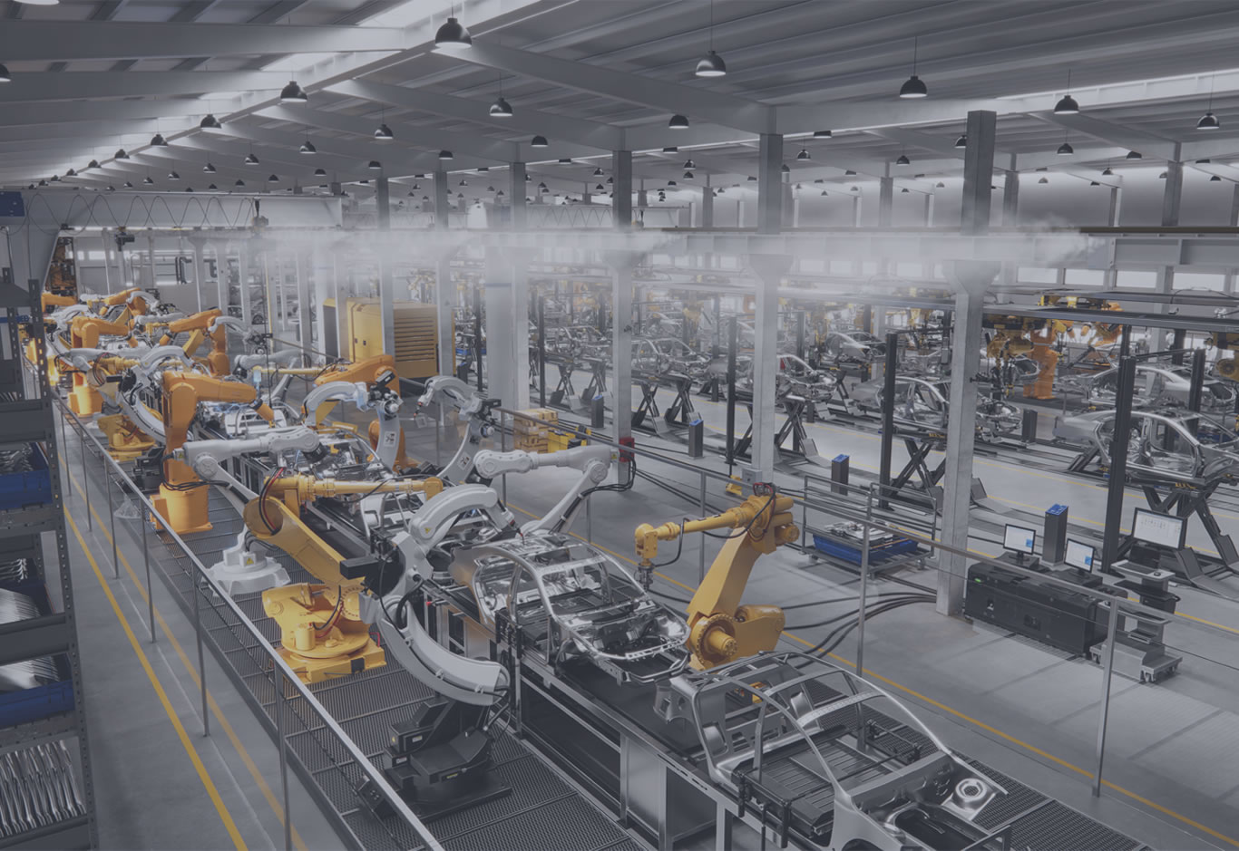 Automated factory with robotic arms