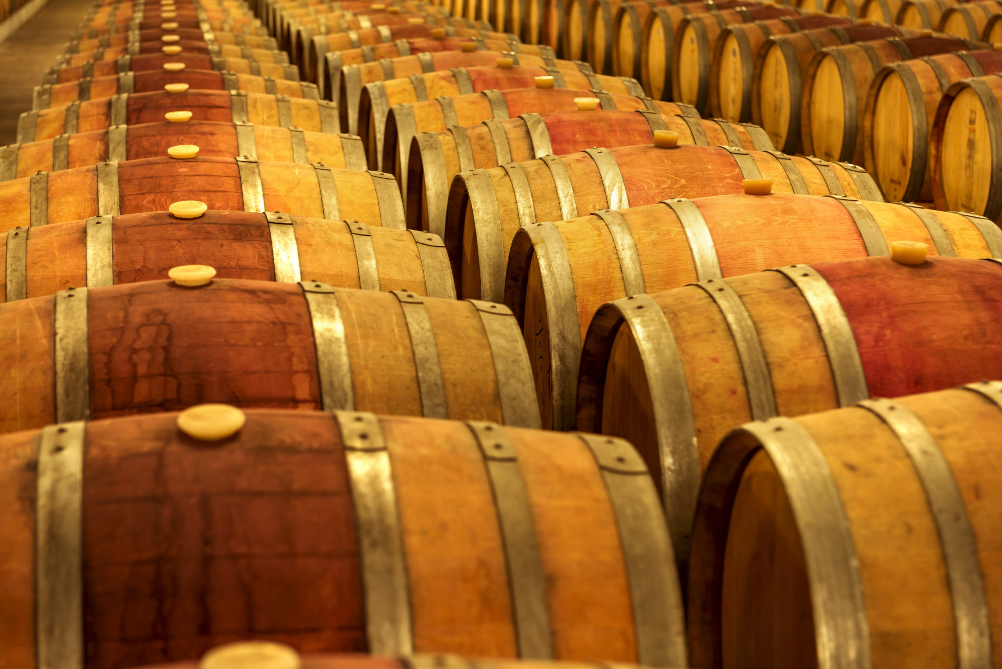 Insights Blog 6 Rows of wooden wine barrels