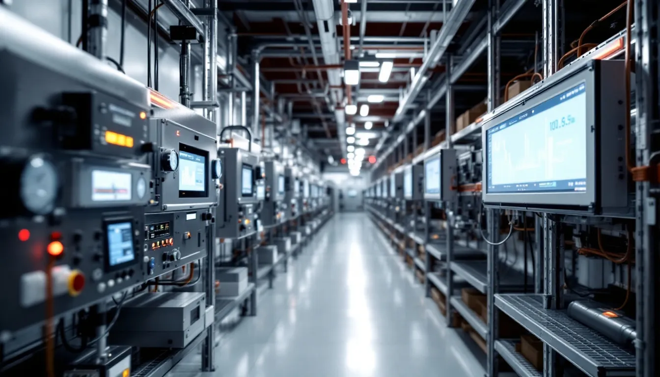 In a modern cold storage facility, IoT sensors and monitoring equipment are strategically placed to ensure optimal storage conditions for fruits and vegetables. The technology helps maintain consistent low temperatures and humidity levels, which are essential for preserving the quality and extending the shelf life of fresh produce.