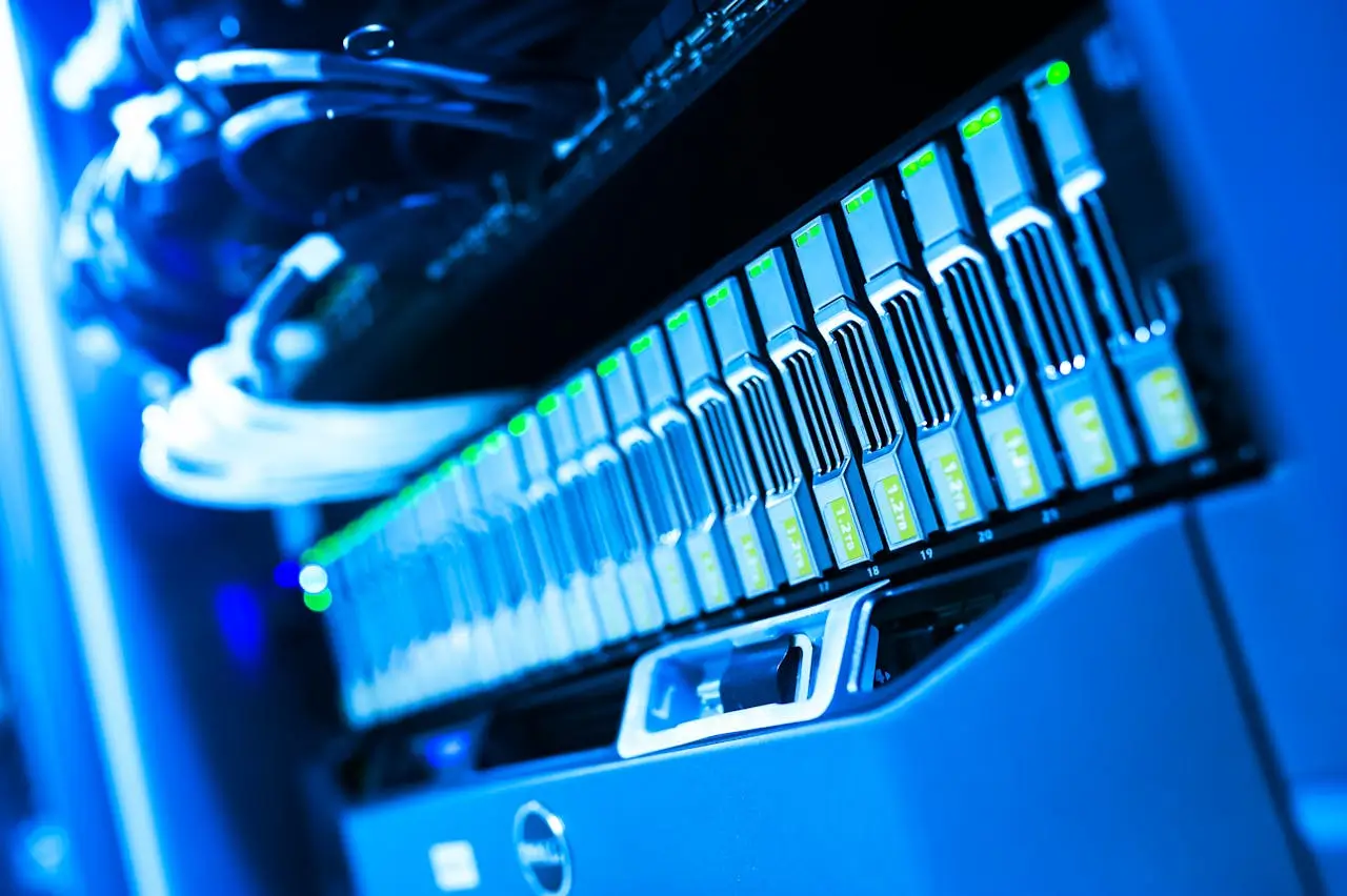 Insights Blog 9 Blue-lit server equipment in a rack