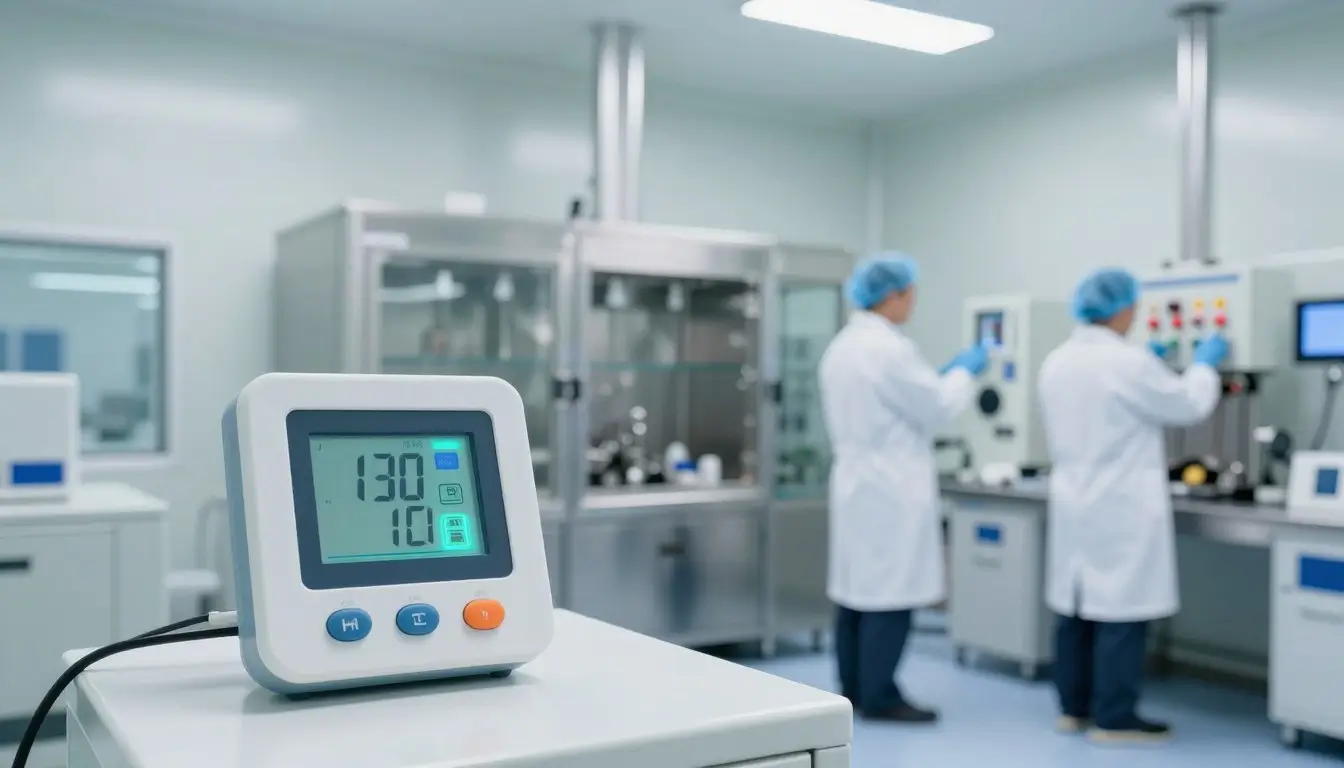 Insights Blog 5 Digital humidity monitor in a hospital lab with healthcare staff, highlighting the role of controlled humidity in maintaining stable indoor air conditions.