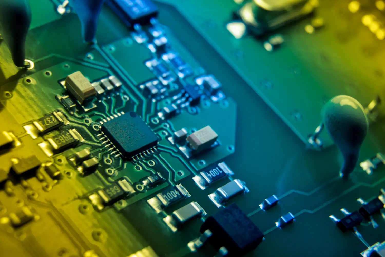 Insights Blog 1 Close-up of a printed circuit board with electronic components, illustrating environments where controlled humidity helps protect sensitive electronics.