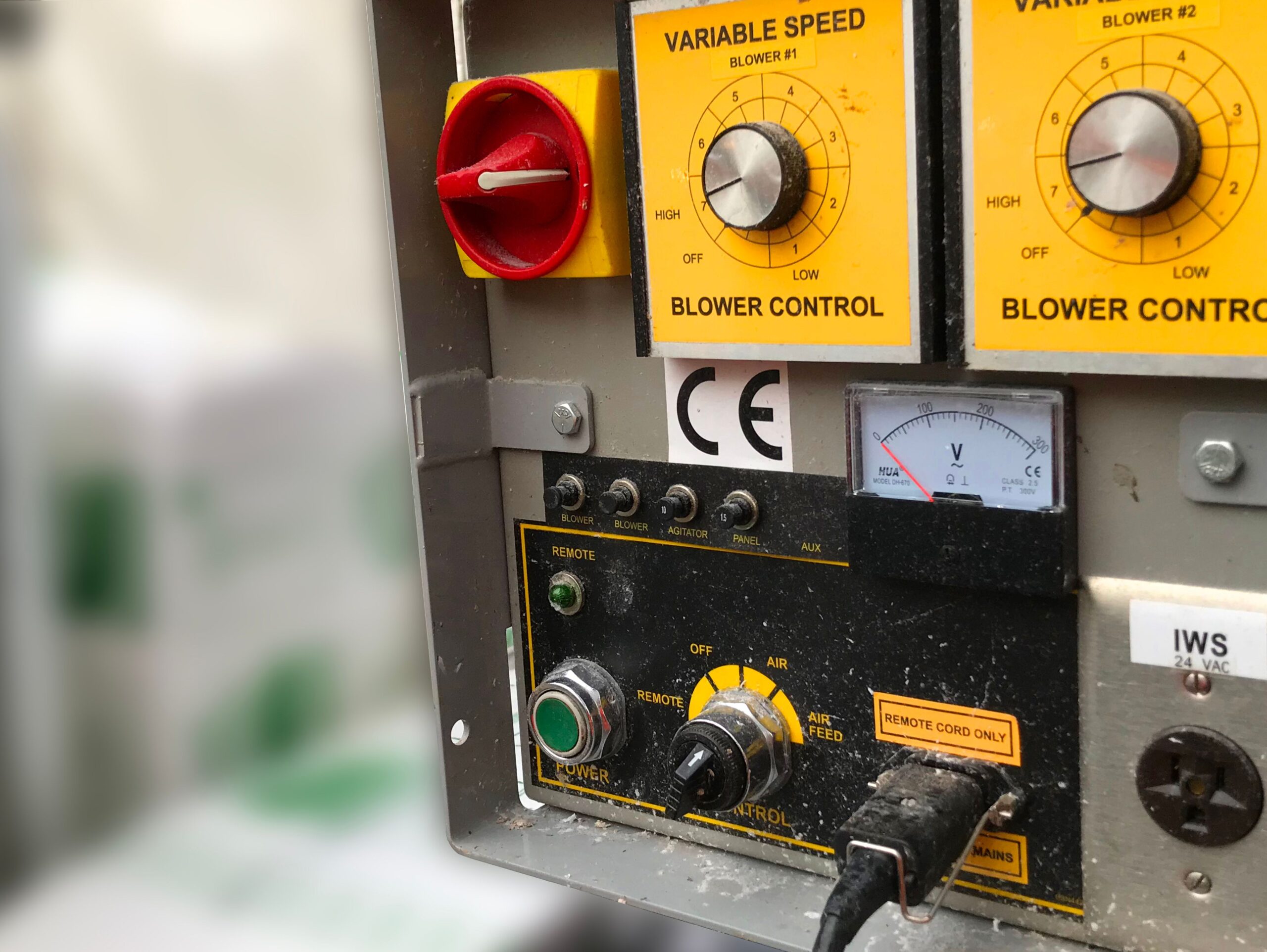 Insights Blog 3 Industrial control panel with variable-speed blower controls, power switches, and airflow settings used to regulate a commercial humidification system.