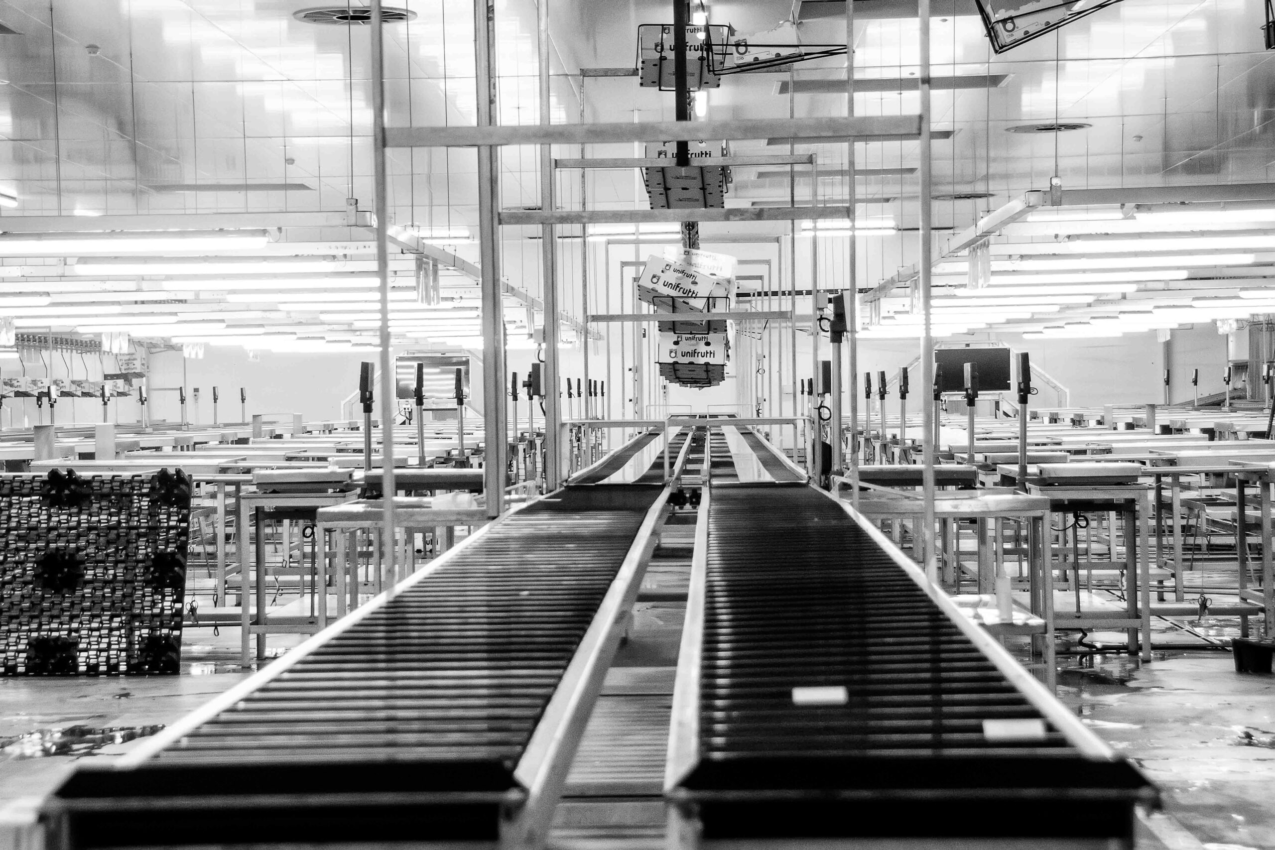 Home Page 7 Industrial conveyor system in a factory, representing the production equipment where repeated material contact generates static electricity through the triboelectric effect